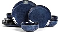 Vista 1 de Vicrays 12-Piece Ceramic Dinnerware Set, Dinner Plates, Salad Plates & Cereal Bowls, Dish Set for 4, Microwave, Oven & Dishwasher Safe, Scratch