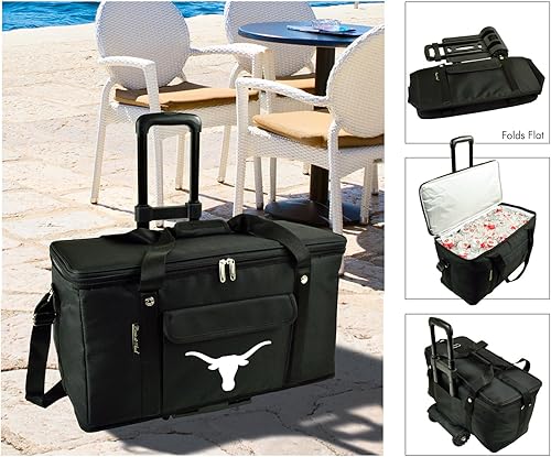 Miniatura 2 de Enfriador de viaje con ruedas de la Universidad de Texas en Austin, con licencia oficial, capacidad para 64 latas, enfriador plegable a prueba de