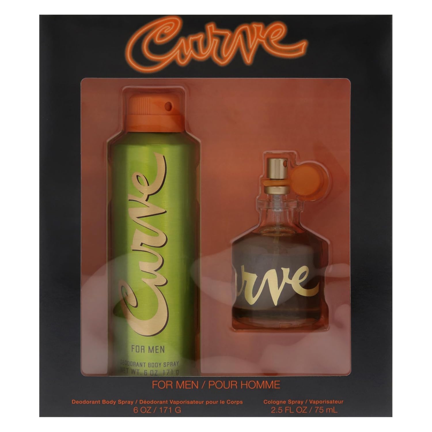 Curve Men's Cologne Fragrance Set, Deodorant Body Spray & Cologne Spray, Casual Day or Night Scent, Spicy Wood Magnetic Scent, 2 Piece Set