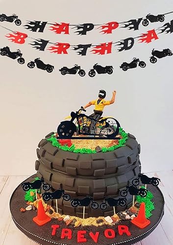Miniatura 3 de LaVenty - Juego de 9 banderines de cumpleaños para motocicleta, decoración de cumpleaños para motocicleta, decoración de cumpleaños para hombre o