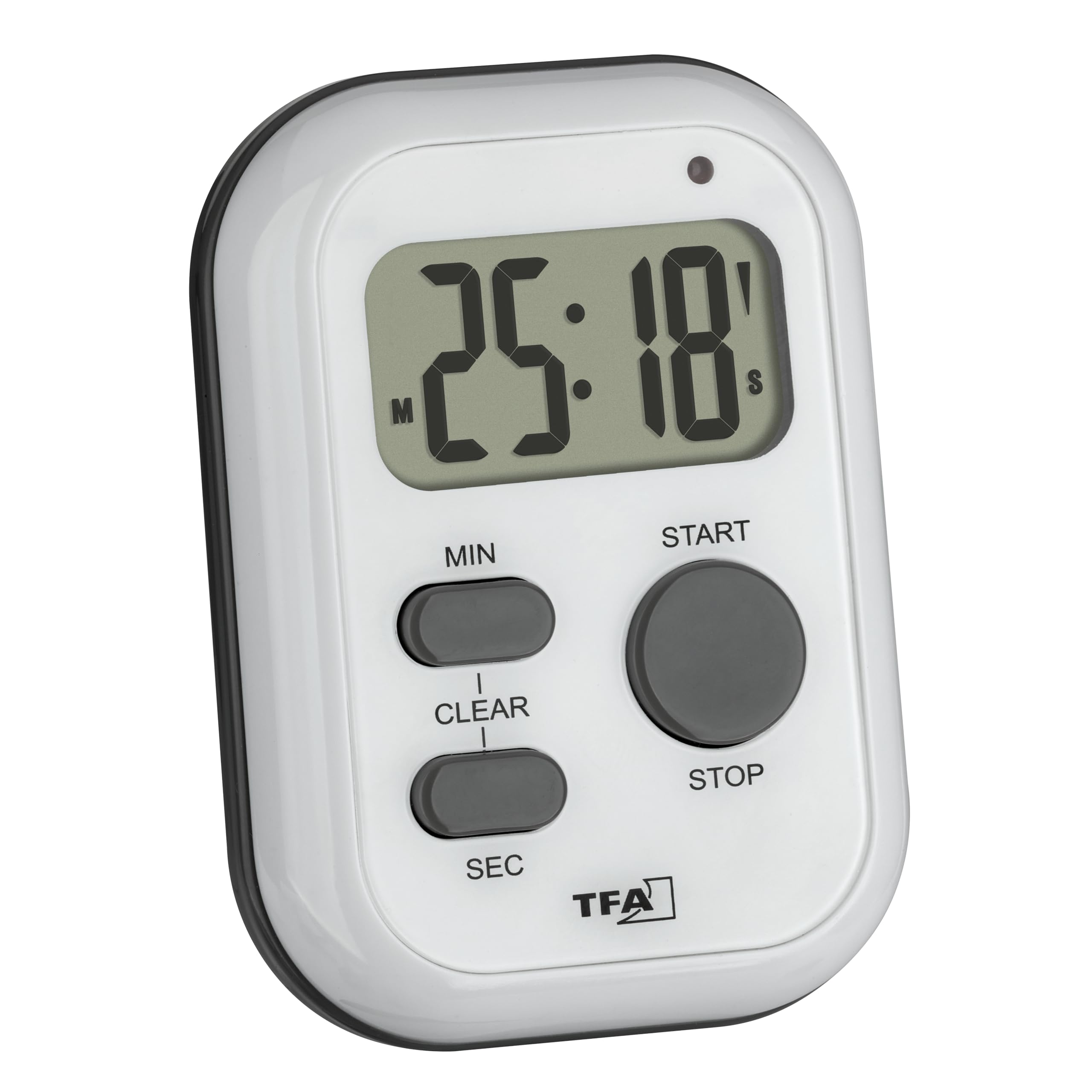 TFA Dostmann 38.2053.02 Digital Timer with Stopwatch, Alarm Sound (Loud)/Vibration/Flashing Light, Kitchen Timer, Egg Timer, for Sports or Examinations or Deaf, On/Off Switch, White