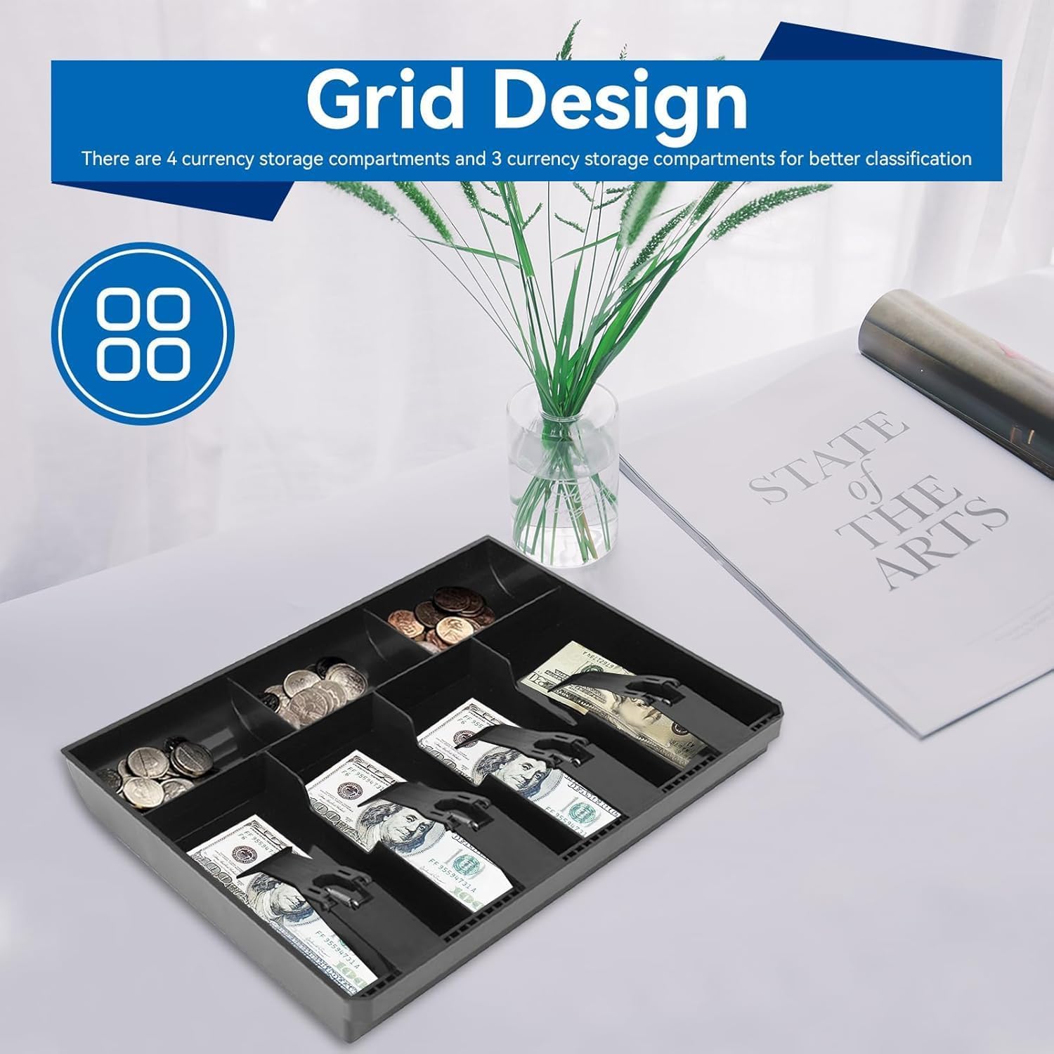HERCHR Vassoio Contanti Nero - Cassetto Registratore Di Cassa Portatile Per Banconote E Monete - Foto 2