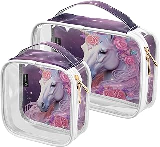 2Pcs Unicorn Flower Cosmetic Bags,Clear Makeu...