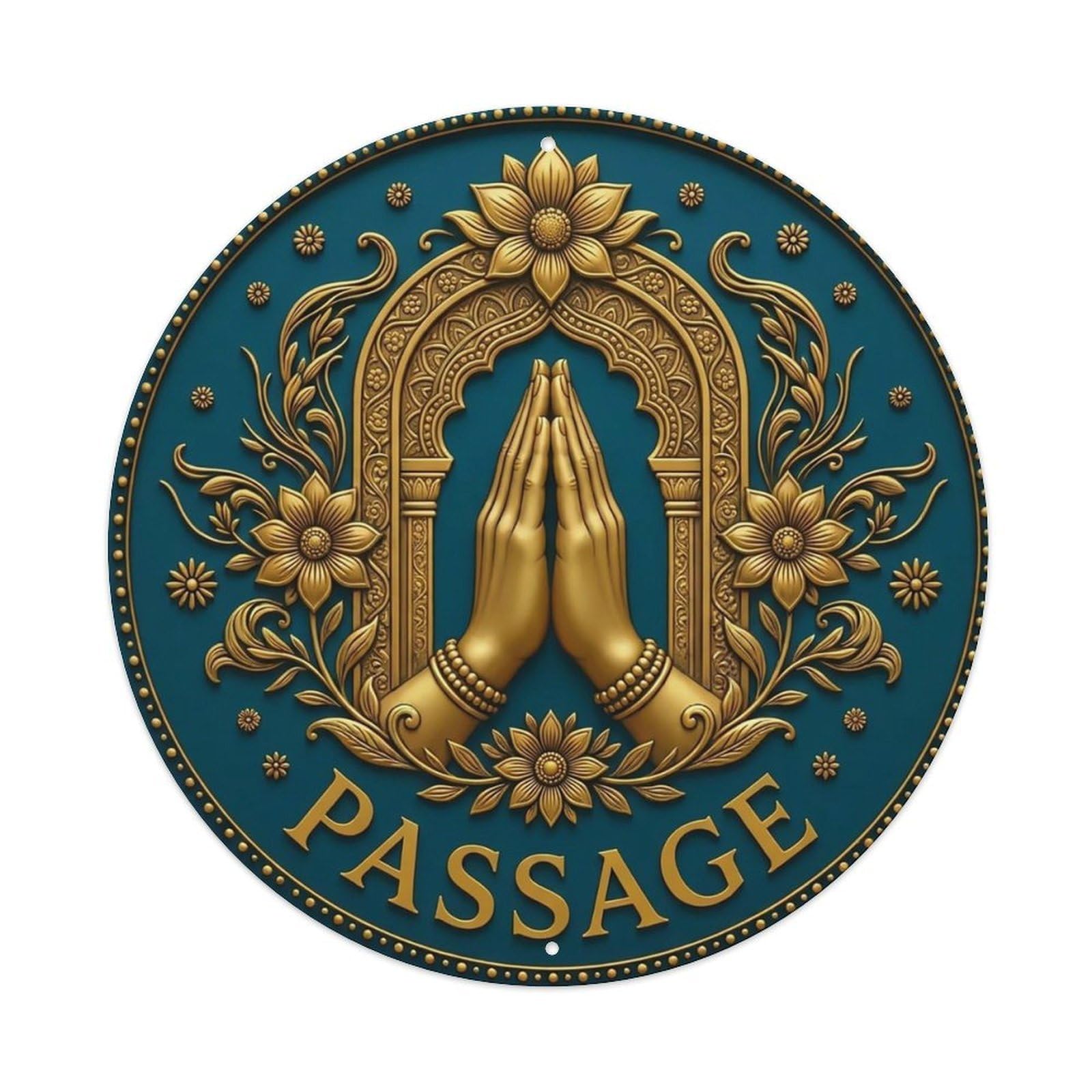 Vintage Namaste Praying Hands Passage Flower Zen Yoga Metal Tin Sign