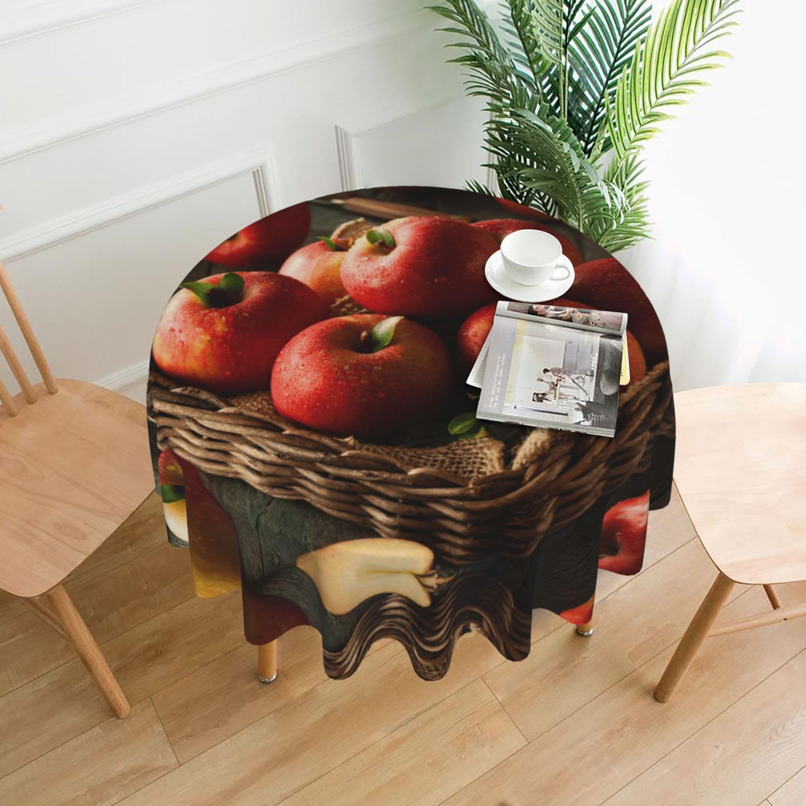 Zcmkjlg Red Fruit in a Basket Print Quick Ship Round Tablecloth 60in Polyester Washable Cover for Dining Room