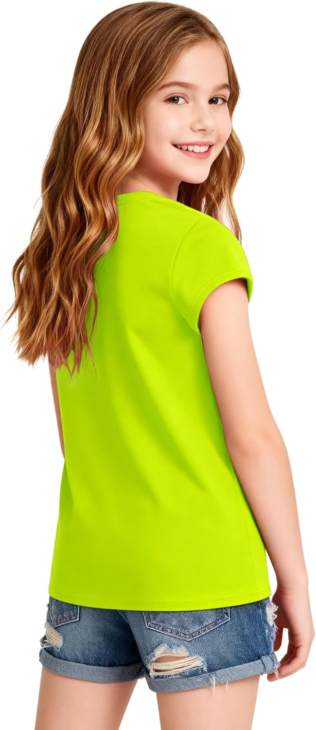 Girls Short Sleeve T-Shirts Crewneck Neon Shirts for Girl Tee Tops Clothes Size 5-14 Years - Image 4