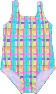 LIZENS Girls' One-Piece Swimwear Cute Striped Bathing Suit with Rainbow
