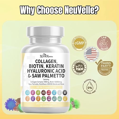 Miniatura 6 de Pastillas de colágeno 16 en 1, péptidos tipo I, II, III y V con biotina, queratina, ácido hialurónico, palma enana americana, vitaminas C y E,