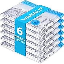 6 Pack Small Vacuum Storage Bags (24"x16"), Reusable Vacuum Sealer Compression Space Saver Bag for Clothes, Mattress, Blanket, Duvets, Pillows Comforters (White, Blue)