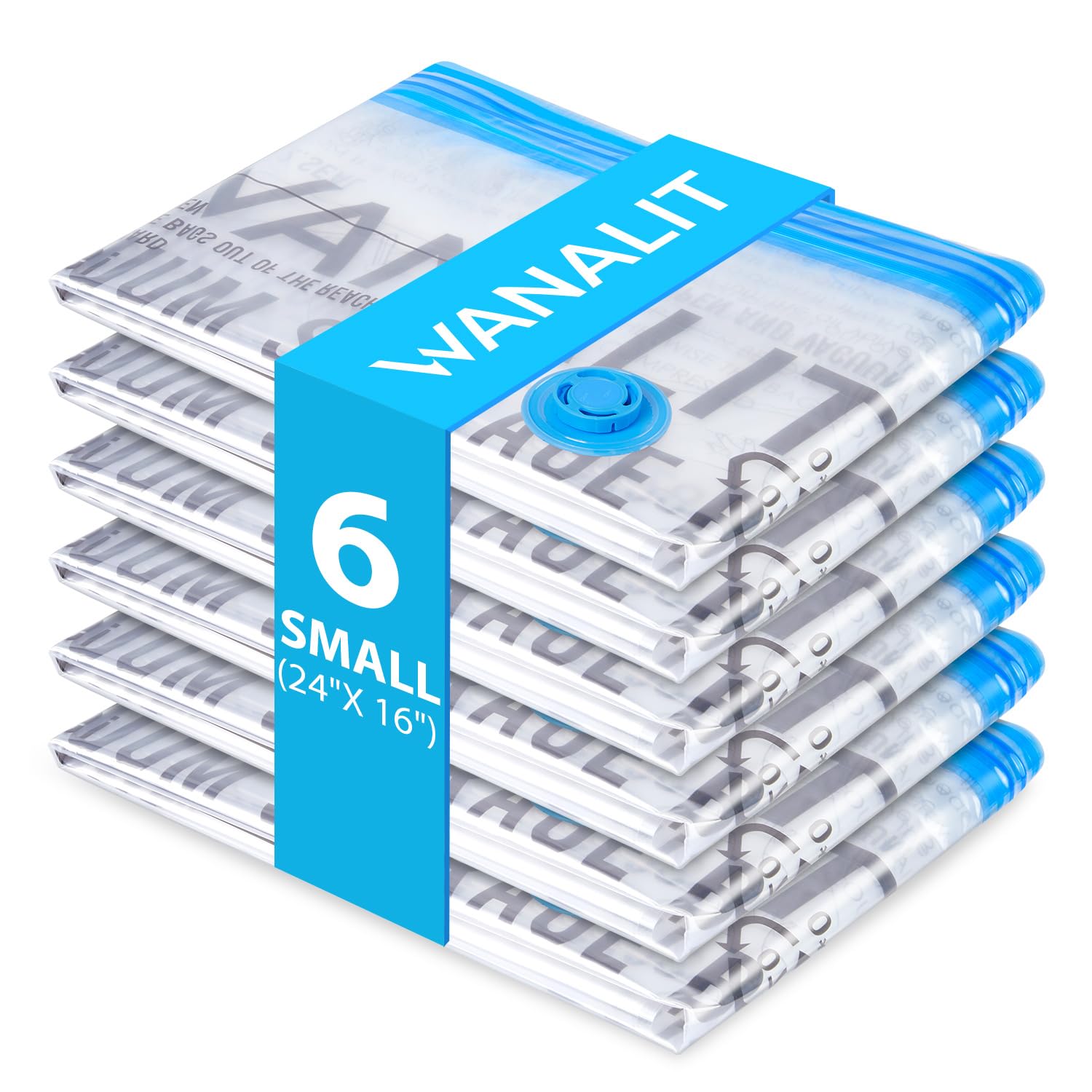 6 Pack Small Vacuum Storage Bags (24"x16"), Reusable Vacuum Sealer Compression Space Saver Bag for Clothes, Mattress, Blanket, Duvets, Pillows Comforters (White, Blue)-image-45