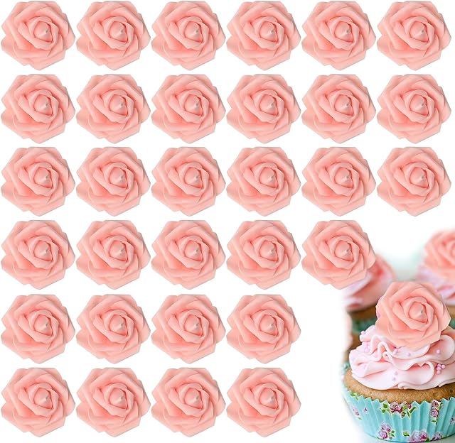 XunHe 50Pcs Artificial Flowers, Real Touch Foam Artificial Roses, 7cm Fake Pink Roses for DIY Bouquets, Wedding Party, Bridesmaid, Baby Shower, Home Decor, Valentine's Day (Blush)