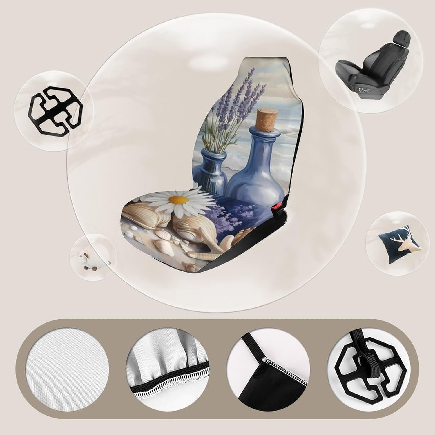 Beach Ocean Flower Starfish Car Seat Covers Universal Car Front Seats Protector Auto Interior Accessories 1PCS