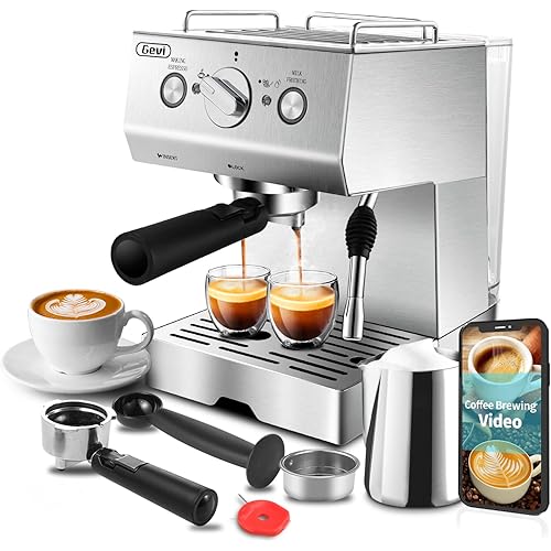 Gevi Espresso Coffee Machine,Espresso Machine with Steamer, Compact Semi Espresso Maker with Milk Frother for Home, Stainless Steel Cappuccino Machine for Cappuccino, Latte, 1100W…