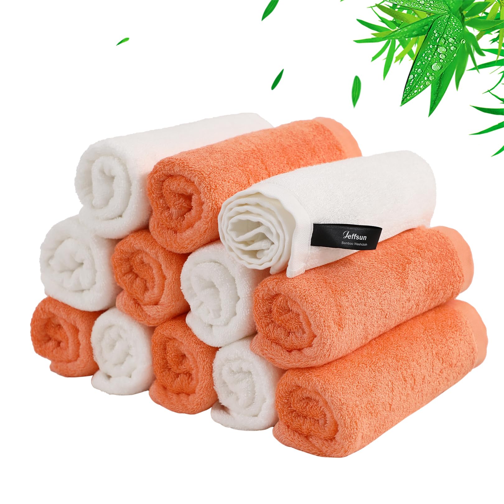 Baby Washcloths 12 Pack, 10x10 inch Small Wash Cloths for Face and Body, Super Soft & Gentle Orange Face Towels on Sensitive Skin, Baby Registry Bath