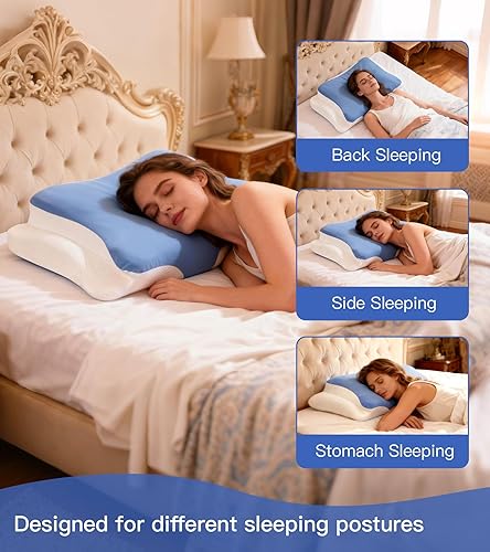 Miniatura 6 de Almohada de apoyo para el cuello que alivia eficazmente el dolor de hombros y cuello, almohada ergonómica de espuma viscoelástica con funda de seda