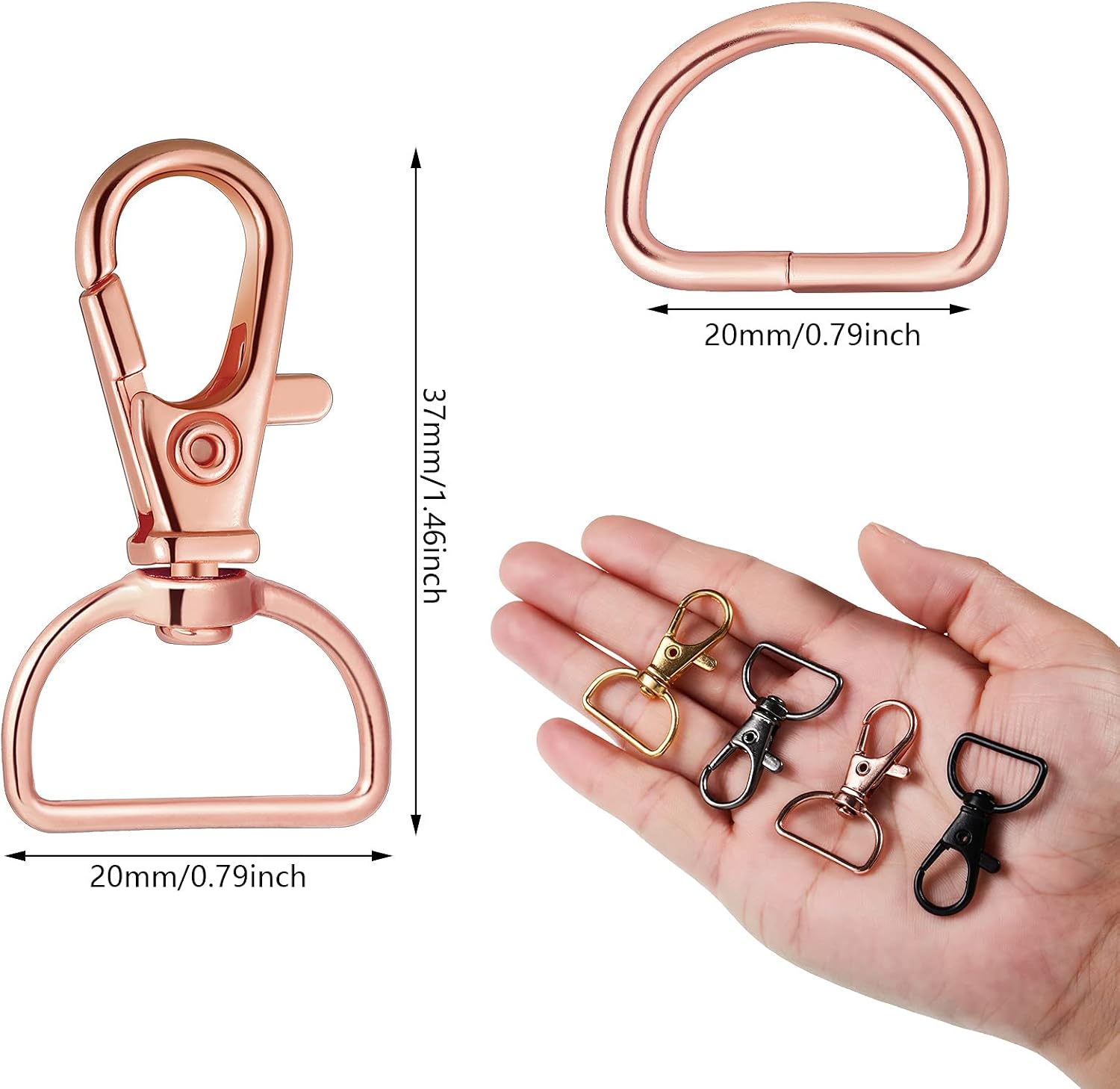 100 Pieces Swivel Clasps Snap Hooks and D Rings Keychain Clip Hook Lobster Claw Clasp for Keychain Making and Sewing Project (20 mm Outside Width) (20 mm Outside Width)