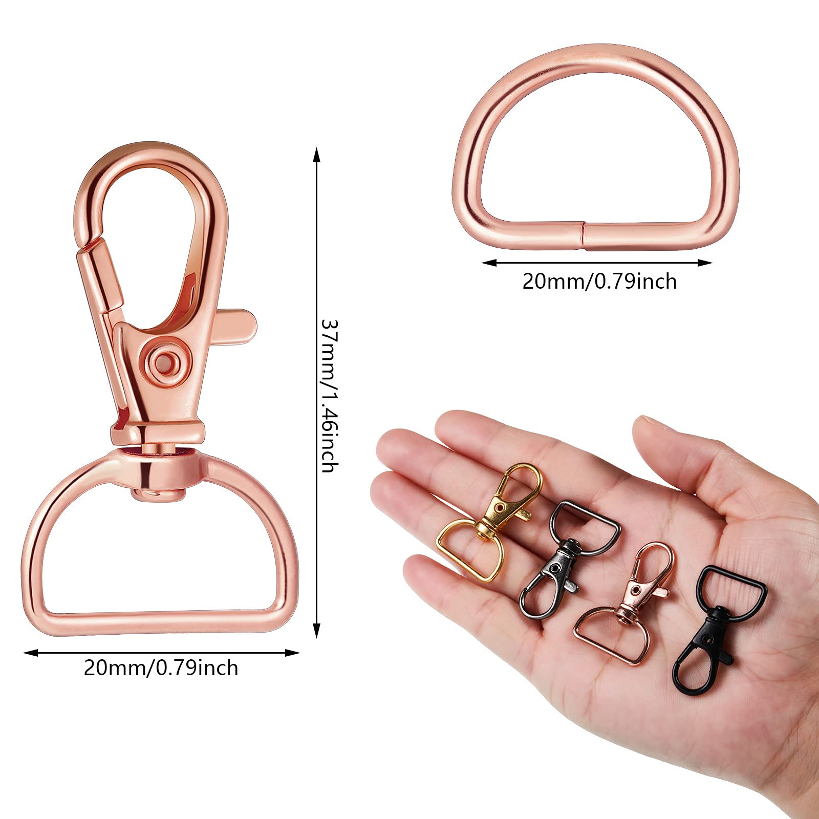 Hotop 100 Pcs Swivel Clasps Snap Hooks and D Rings Keychain Clip Hook Lobster Claw Clasp Metal Purse Hardware for Keychain Making Lanyard Clips DIY Crafts Wallet and Accessories(20 mm Outside Width)