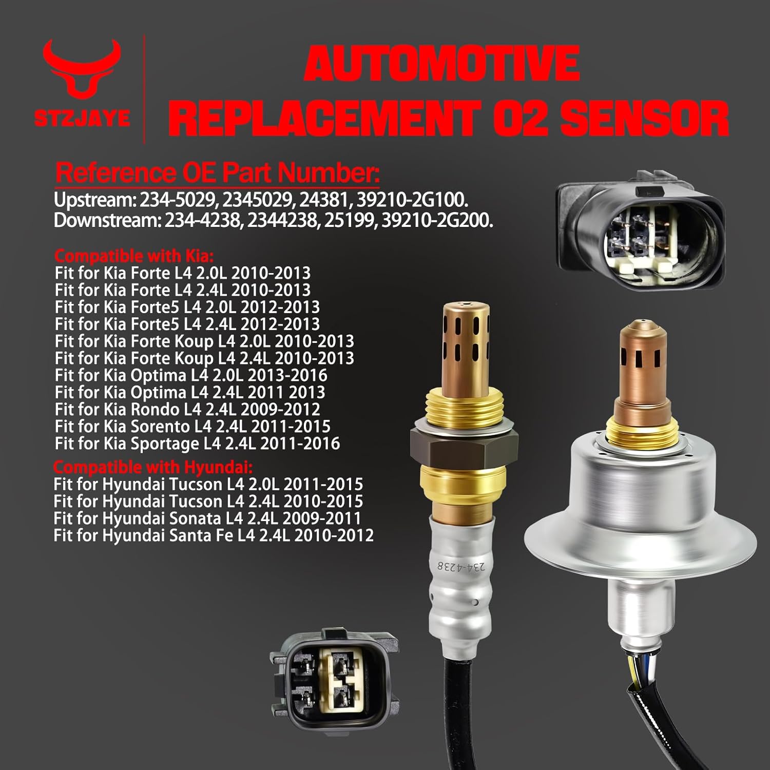 2Pcs Oxygen O2 Sensor 234-5029 234-4238, Automotive Replacement 02 Sensors Compatible with Hyundai/Tucson/Sonata/Santa Fe, for Kia/Sportage/Optima/Sorento/Rando/Forte 5/Koup 2.0L 2.4L