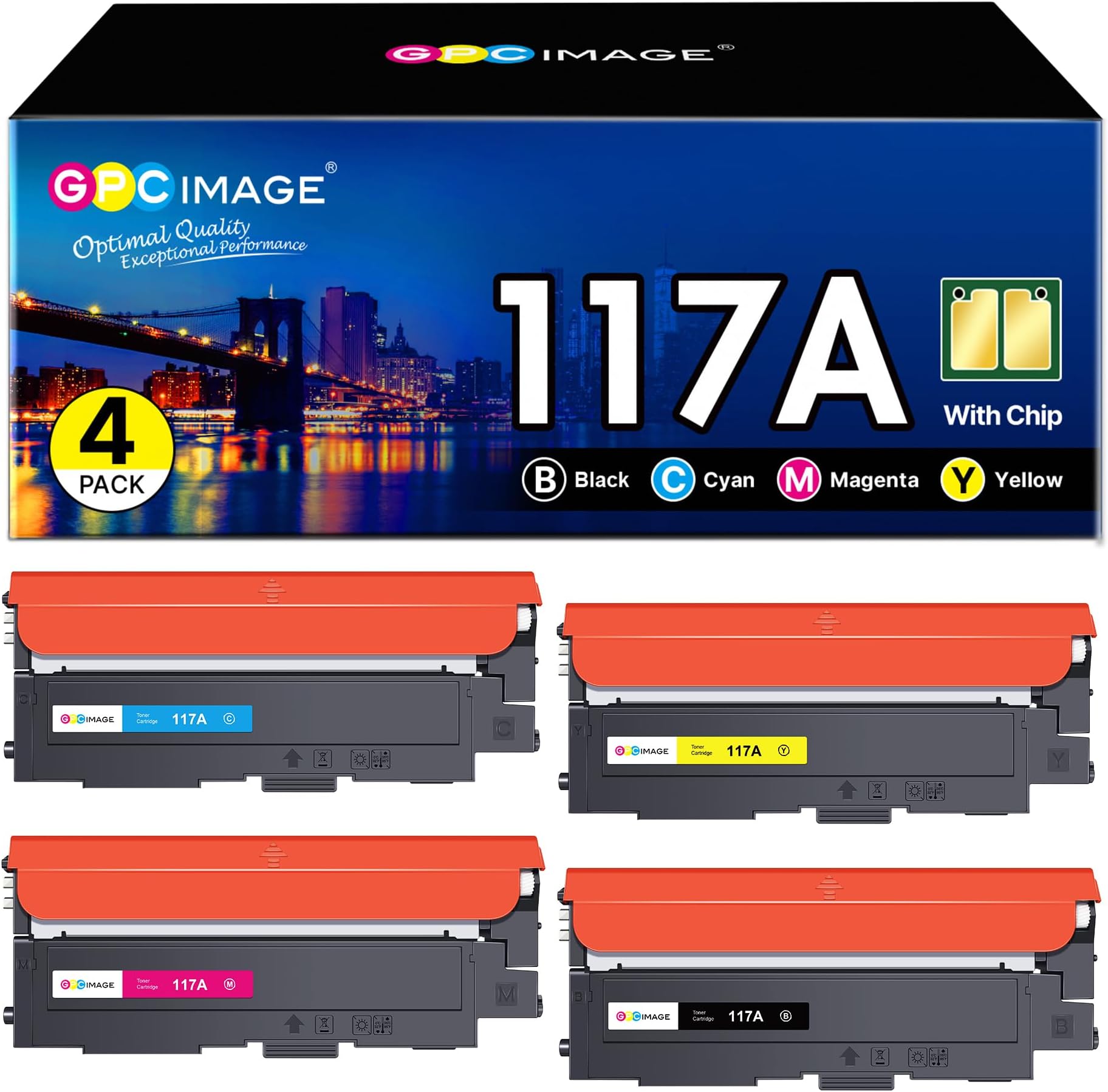 117A Toner Cartridges Replacement for HP 117A W2070A W2071A W2072A W2073A Compatible with Color Laser 150a 150nw 150w MFP 178nwg 179fwg 178nw 179fnw (Black Cyan Magenta Yellow, 4-Pack)