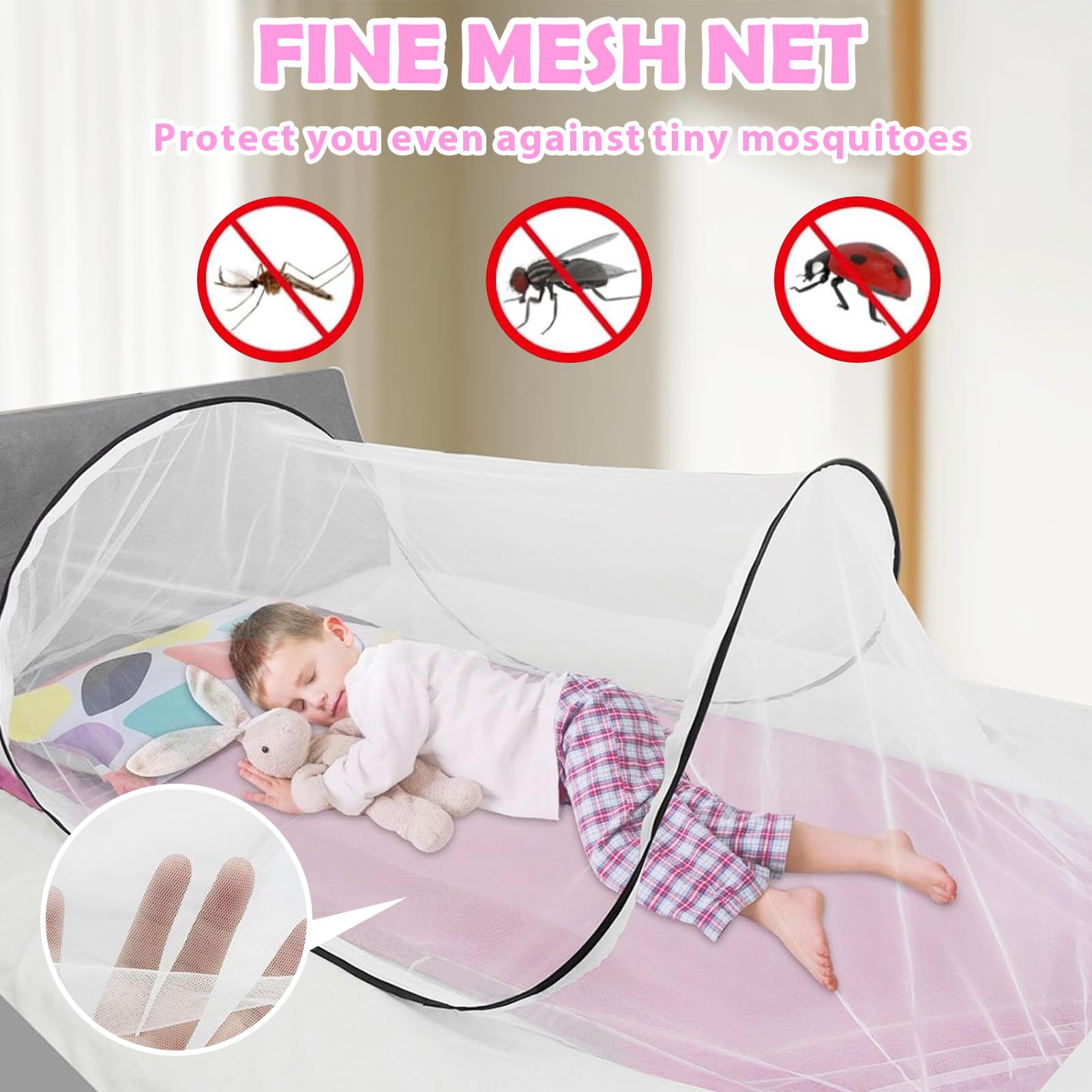 Moskitonetz, Faltbar Moskitonetz Pop-up 200 x 100 x 70 cm, Fliegennetz Bett Geeignet für Campingunterkünfte und Verhindert Wirksam Das EIN- und Austreten von Mücken