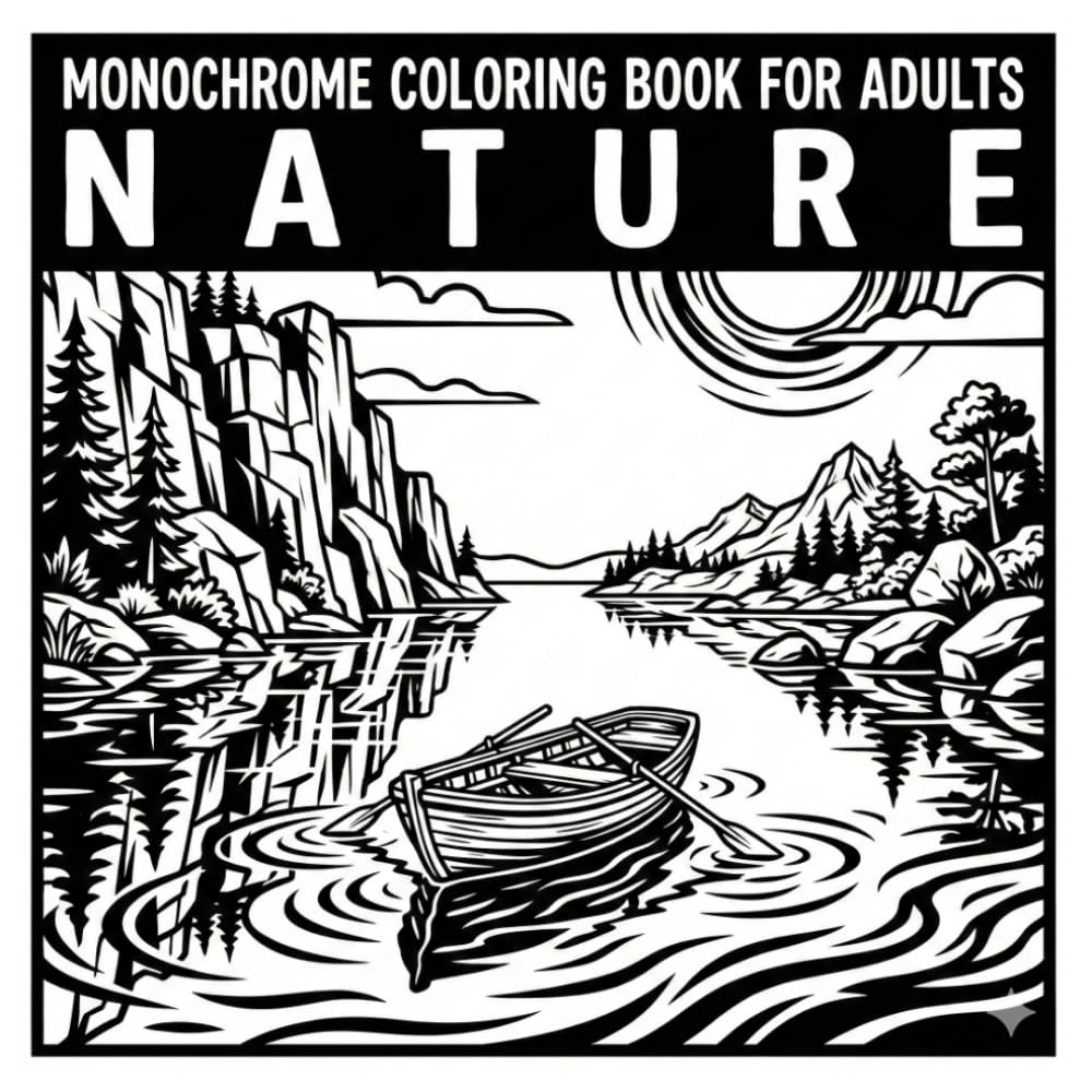 Monochrome coloring book for adults nature : monochrome book & Stress-Relieving Nature Art Using Just One Color .
