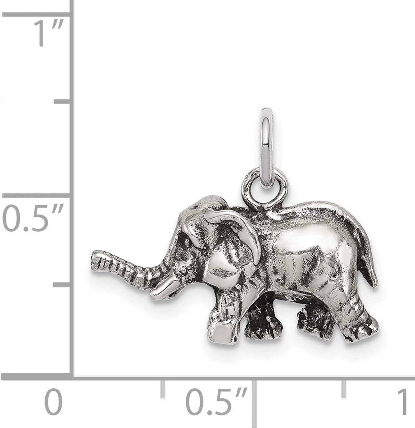 Sterling Silver Elephant Charm Pendant for Necklace or Bracelet, 3D Detailed Animal Jewelry for Women or Unisex, Symbolic Totem of Wisdom Strength and Good Luck, Spiritual Cultural Artisan Design