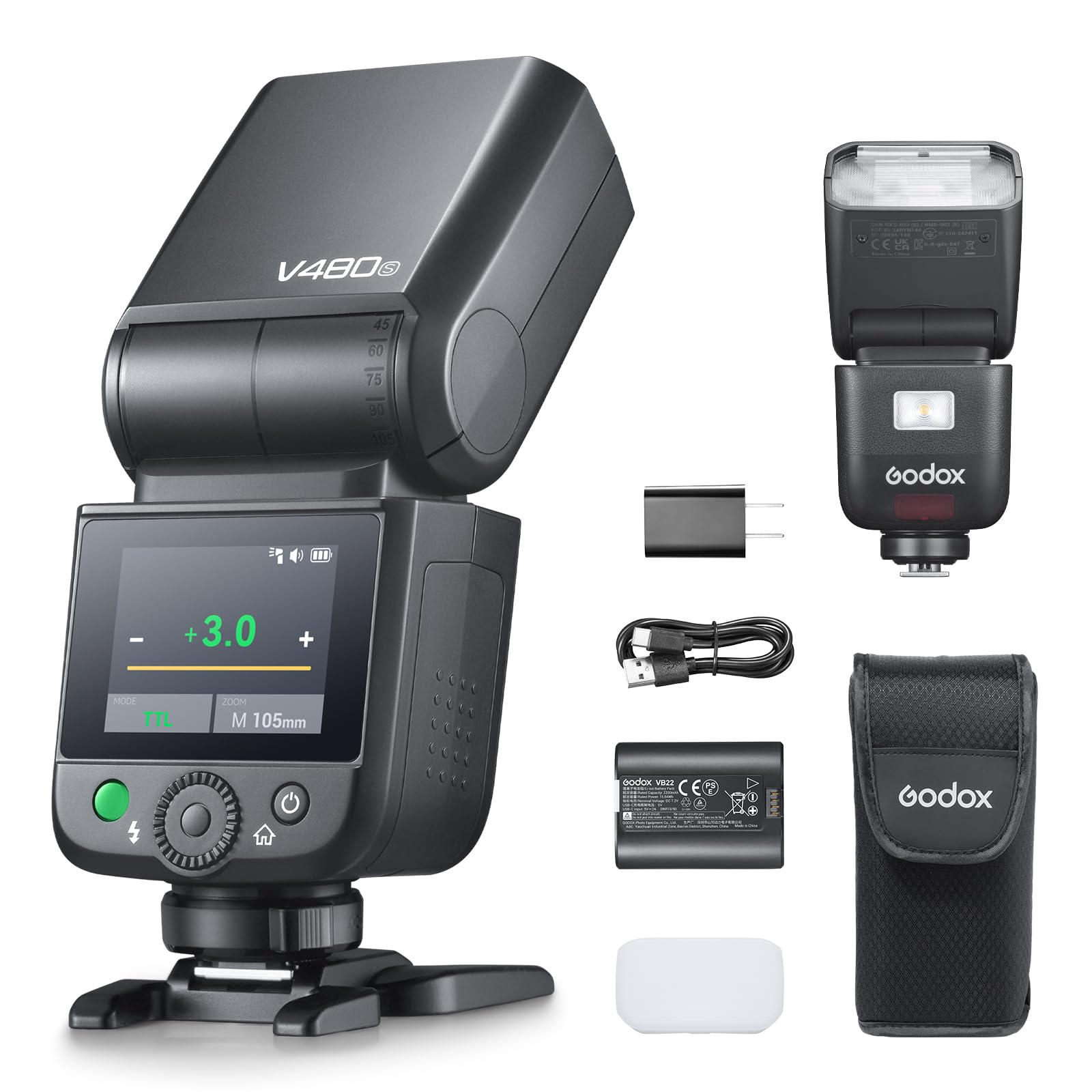 Godox V480S TTL Kamerablitz für Sony Kamera, Touchscreen Flexible Jump Head Diffuser GN50 HSS 1/8000s, bis zu 650 voller Leistung blinkt nur 1,7 Sekunden (V480S for Sony)