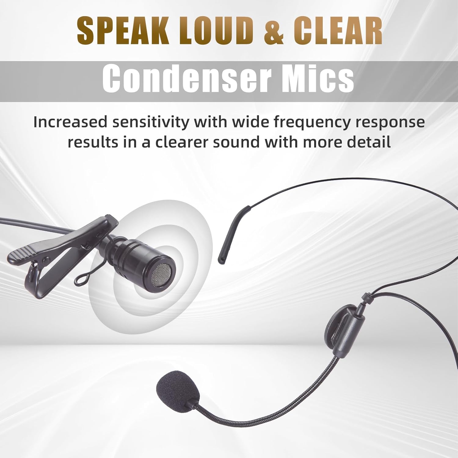 Wireless Microphones System with UHF Headset/Lavalier Lapel Mics, Bodypack Transmitter, 2 x 50 Channels, 164ft Range for Church Conference Performance Singing Karaoke PA Speaker Mixer - Image 2