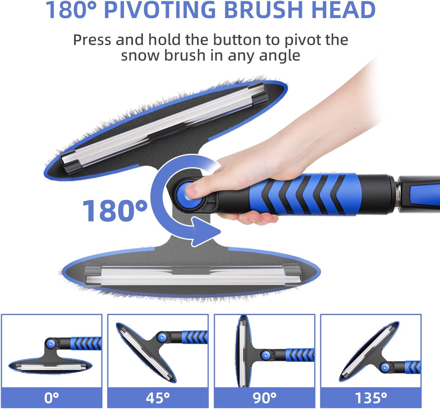 GEJRIO Ice Scraper for Car Windshield, 34" to 41.5" Extendable Snow Brush, Telescoping Snow Scraper for Car Auto SUV Truck, Blue