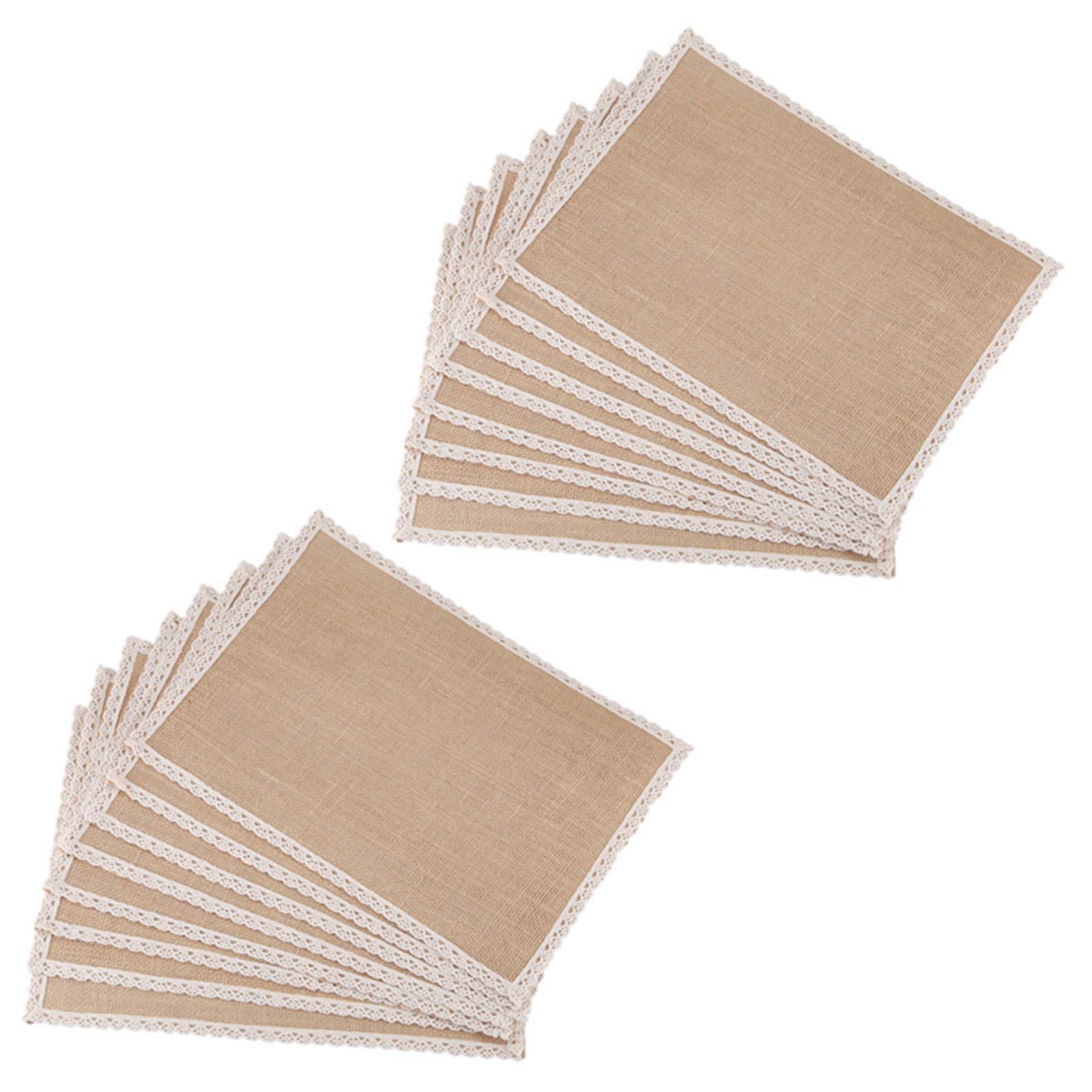Hndhbfgrt 16Pcs Linen Table Mat Lace Placemat Set Natural Jute Woven Tableware Mat Wedding Party Decoration