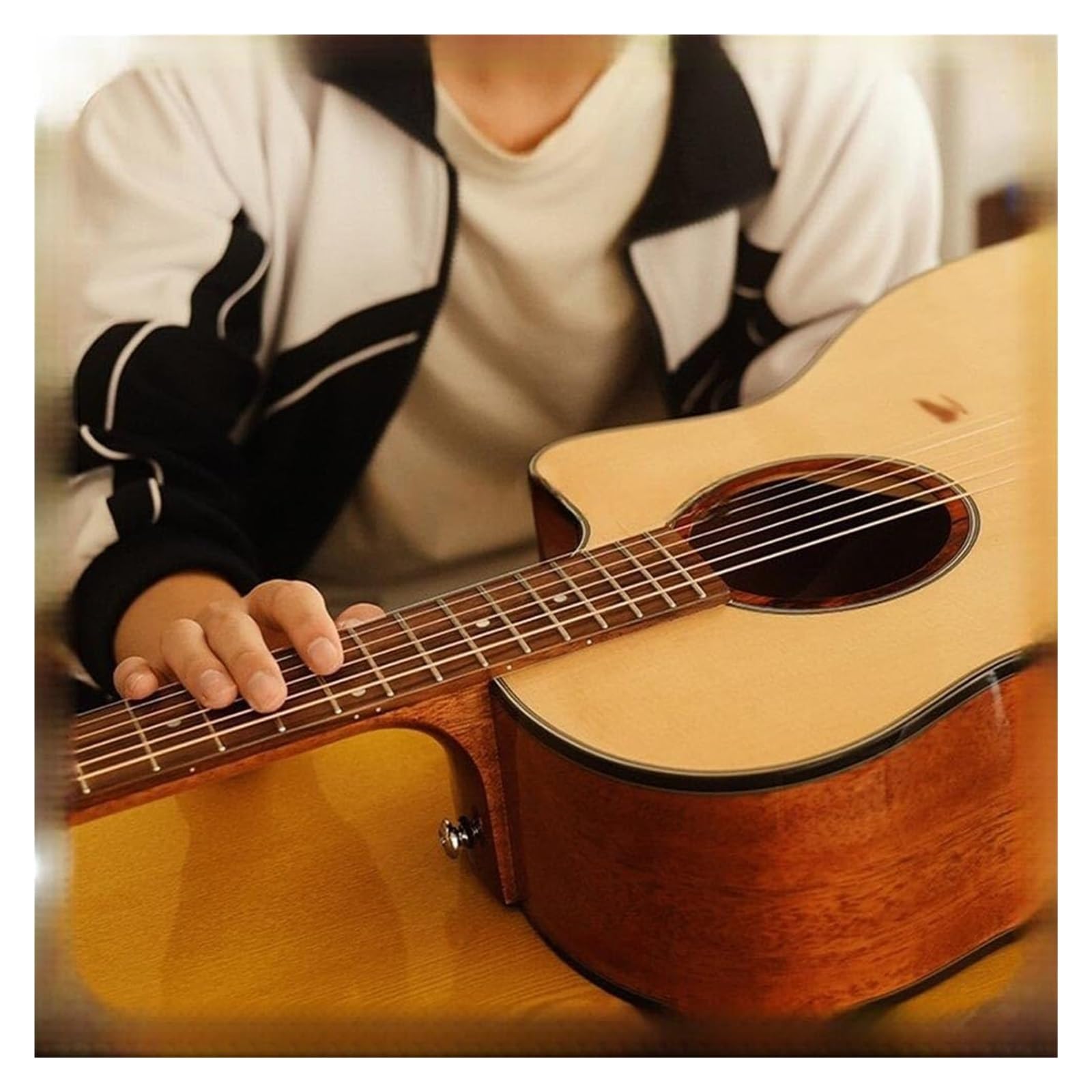 Chitarra acustica, 104 cm, 6 capotasto in abete cuerdas per principianti, intermedi adulti e adolescenti (rosa)