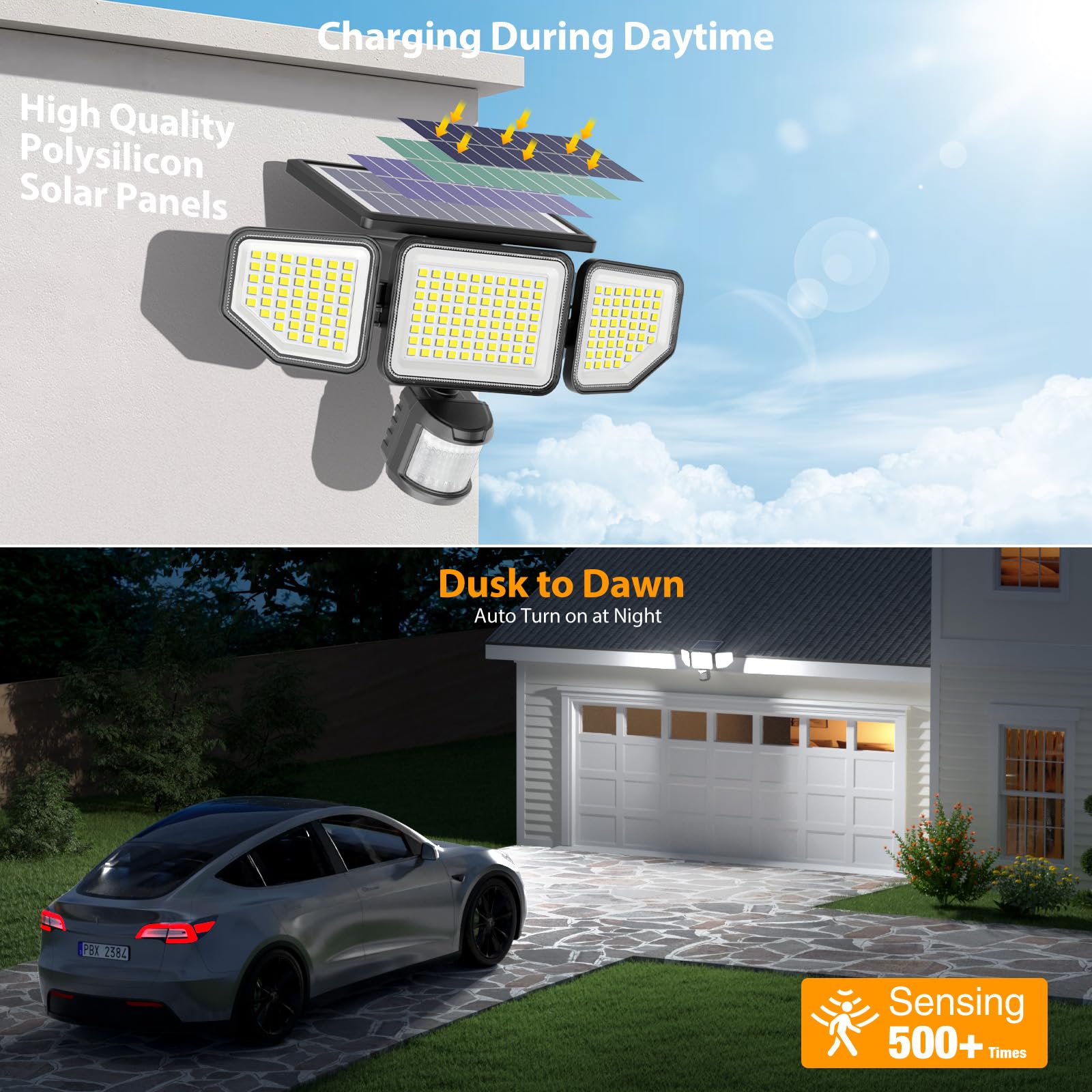 Onforu Solarlampen für Außen mit Bewegungsmelder, 3000lm led solar strahler außen,IP65 Wasserdichte solar aussenleuchte mit bewegungsmelder für Terrasse, Veranda, Garage, Hof, Straßen 2 er