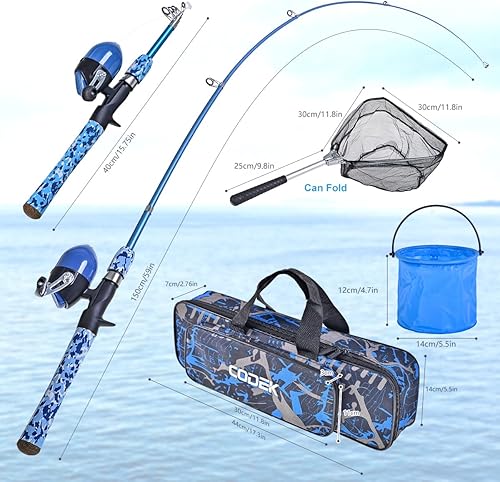 Miniatura 4 de Kids Fishing Pole Set with Full Starter Kits 2 Set Portable Telescopic Fishing Rod and Spincast Reel Cambos with a Fishing Net and 2 Buckets for