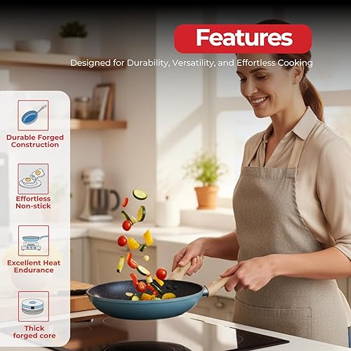 Miniatura 4 de SALFORD Sartén antiadherente forjada de 9.7 pulgadas de cerámica, antiadherente, sartén para huevos y panqueques, mango de baquelita, utensilios de