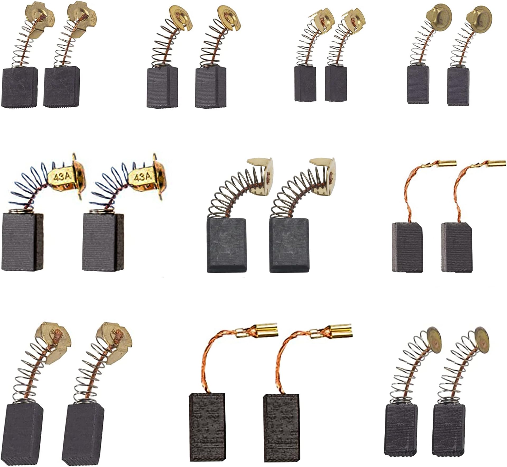 20Pcs Electric Motor Carbon Brush 10 Different Sizes Brushes Replacement Part for Power Tools
