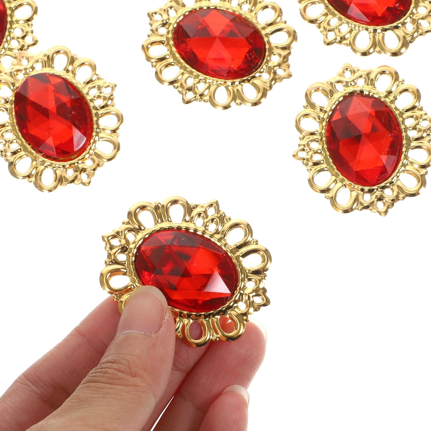 60pcs Sew-on Rhinestones Decorative Clothing Rhinestone Decors Metal Base Hollow Back with Red Acrylic Gems for DIY Crafts and Costume Embellishments