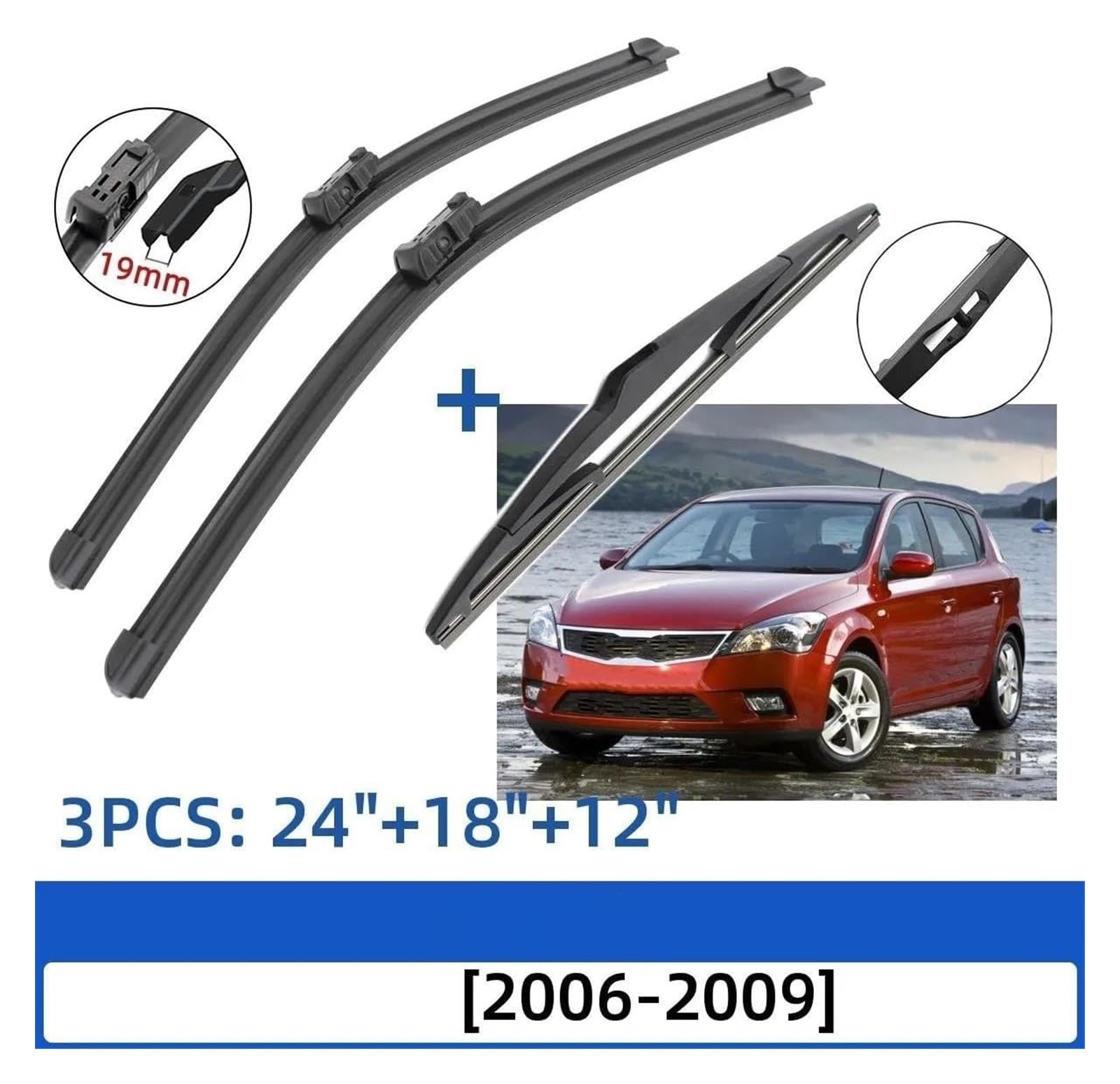 Parabrezza Tergicristalli Per Kia Per Ceed 2006 2007 2008 2009 24 "+ 18" + 12 "Anteriore Spazzole Tergicristallo Posteriori Parabrezza Finestra Spazzole Tergicristallo Auto