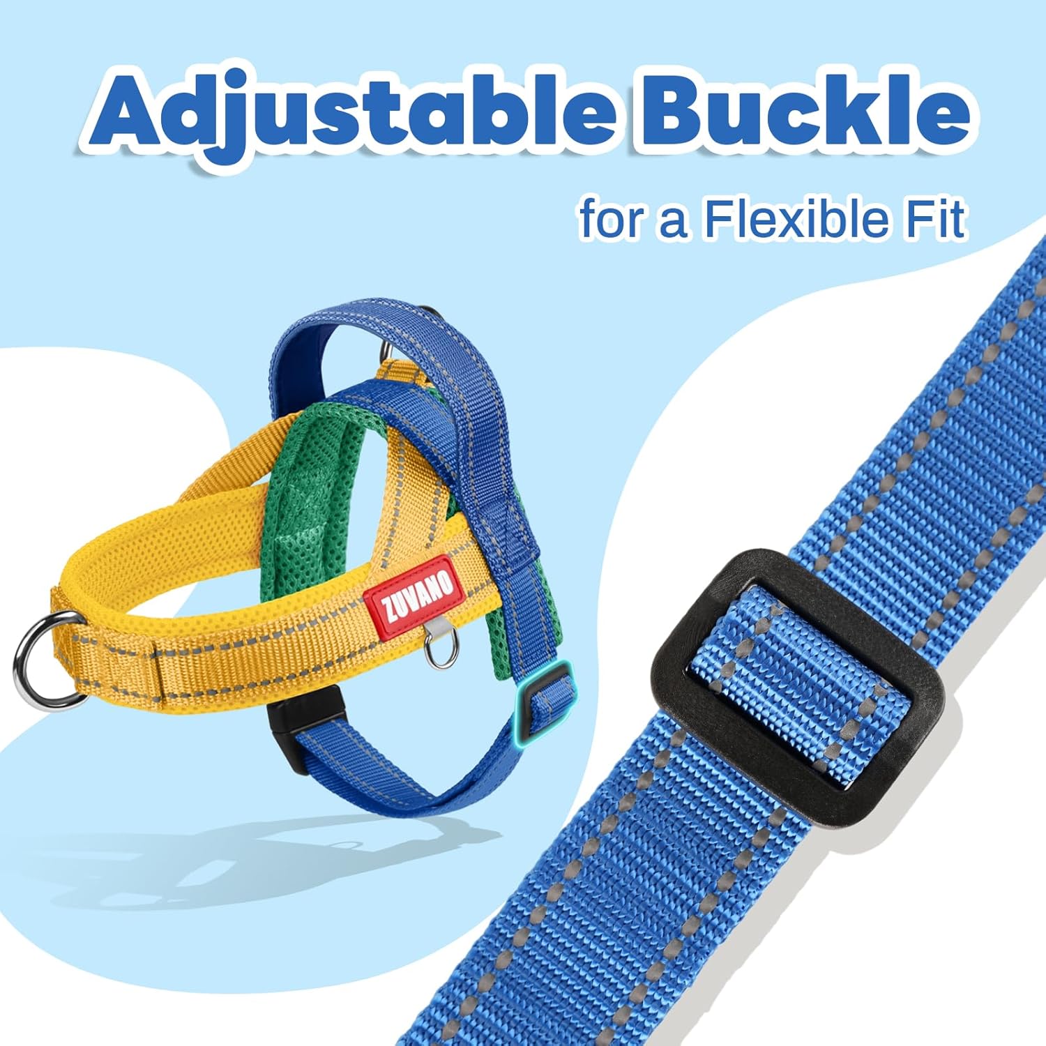 Yellow Escape Proof Dog Harness with Handle Freedom No Pull Lightweight Soft Mesh Vest Medium Sized Dogs Front Hook, Chest Adjustable Reflective Dog Harness with Quick Release Buckle, Yellow/Blue, XL