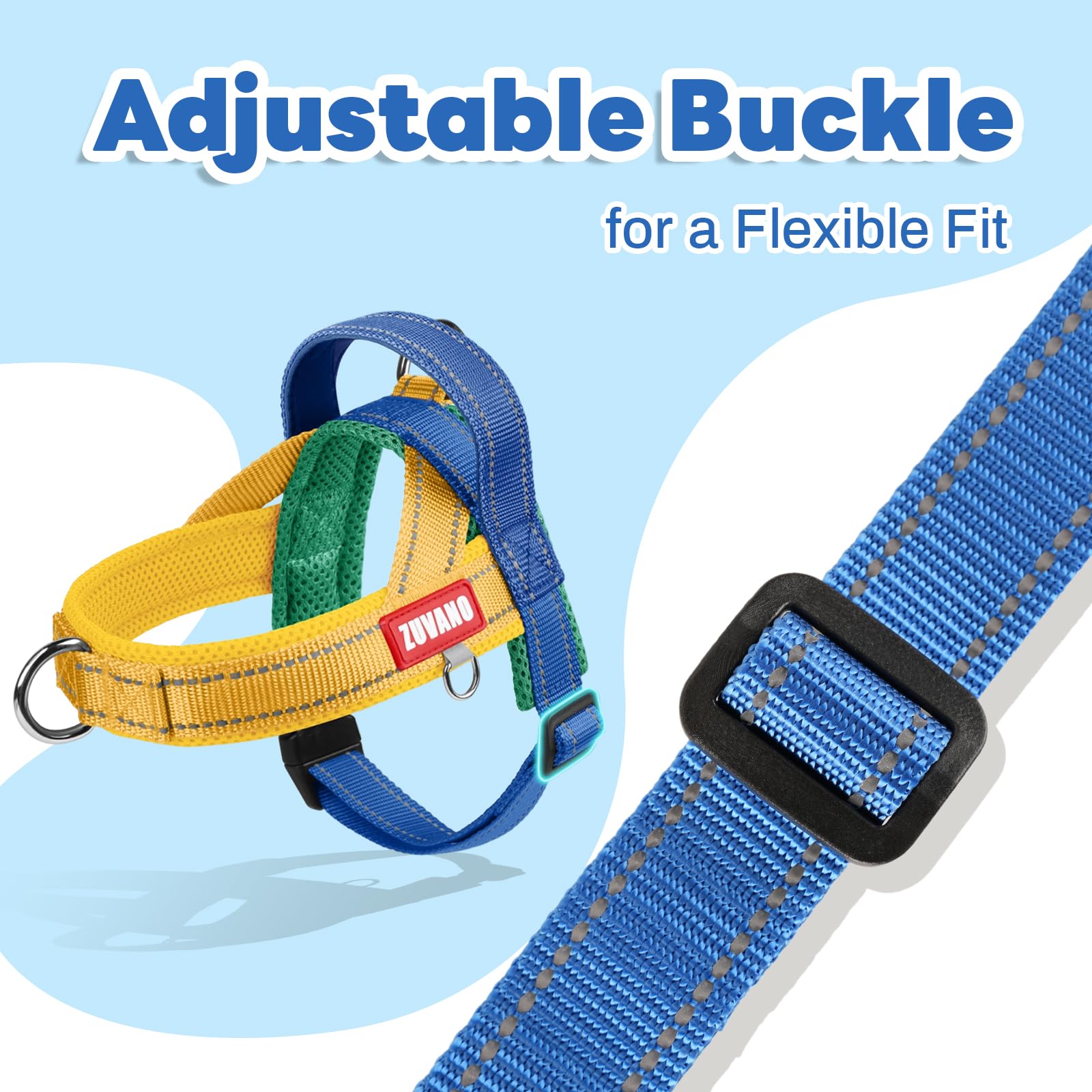 Yellow Soft Dog Harness Medium Sized Dog, Freedom No-Pull Escape Proof Front Clip Dog Harness – Adjustable Reflective Padded Vest with Handle & Quick-Release Buckle, Yellow/Blue, M - image 5