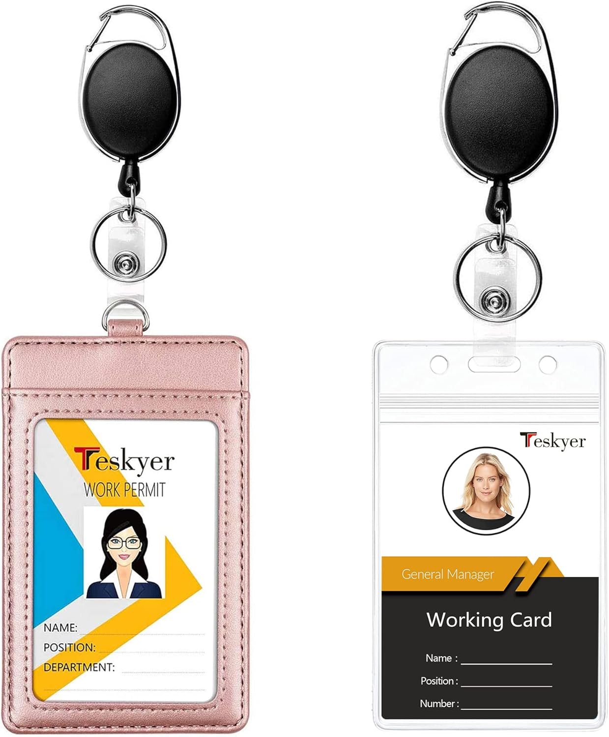 Teskyer 2 Pack Heavy Duty Metal Retractable Badge Holder