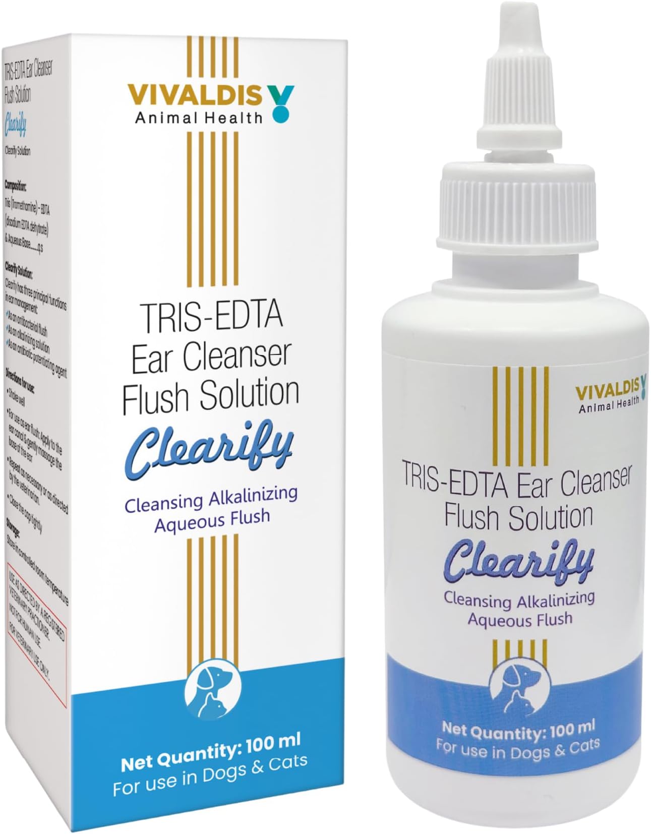- Vivaldis Clearify Tris EDTA Ear Cleaner for Dogs & Cats | Dog Ear Drops & Cat Ear Cleaning Solution | Removes Wax, Dirt & Odor | Relieves Itching & Irritation - 100ml