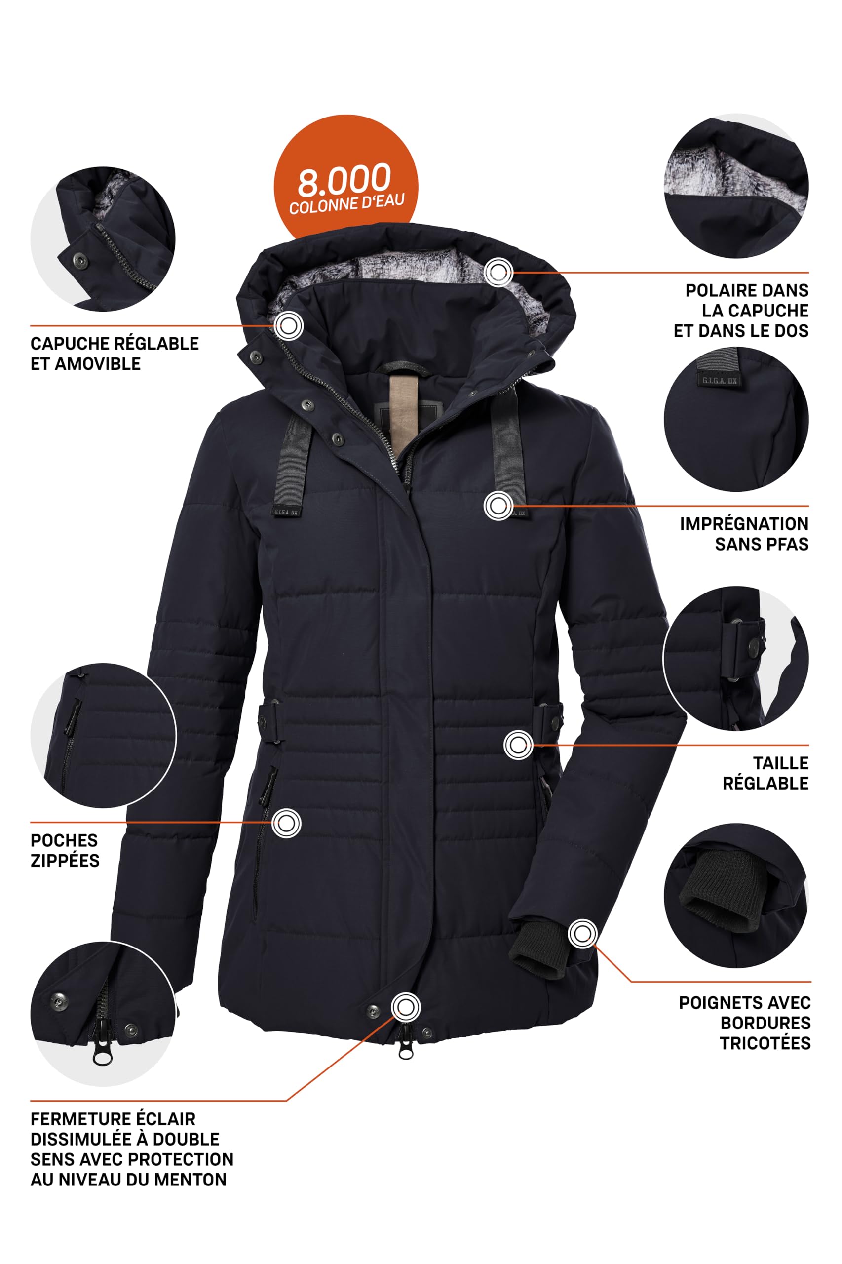 G.I.G.A. DX Damen Gw 25 Wmn Qltd Jckt Steppjacke mit abzippbarer Kapuze/Funktionsjacke in Daunenoptik