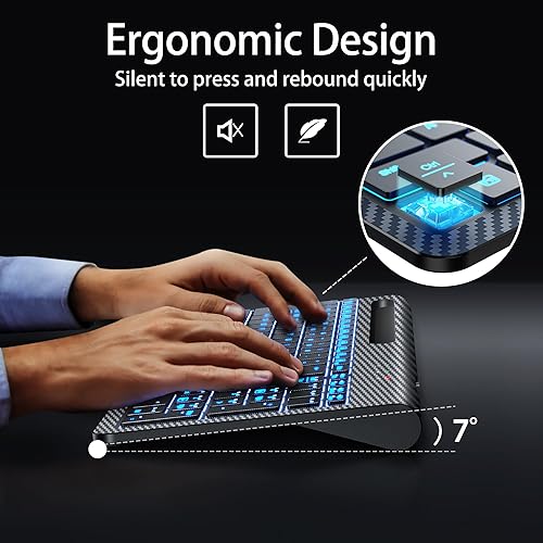 Miniatura 8 de Teclado y mouse inalámbricos, recargable, retroiluminación ajustable de 7 colores, ergonómico, silencioso, con soporte para teléfono, conexión