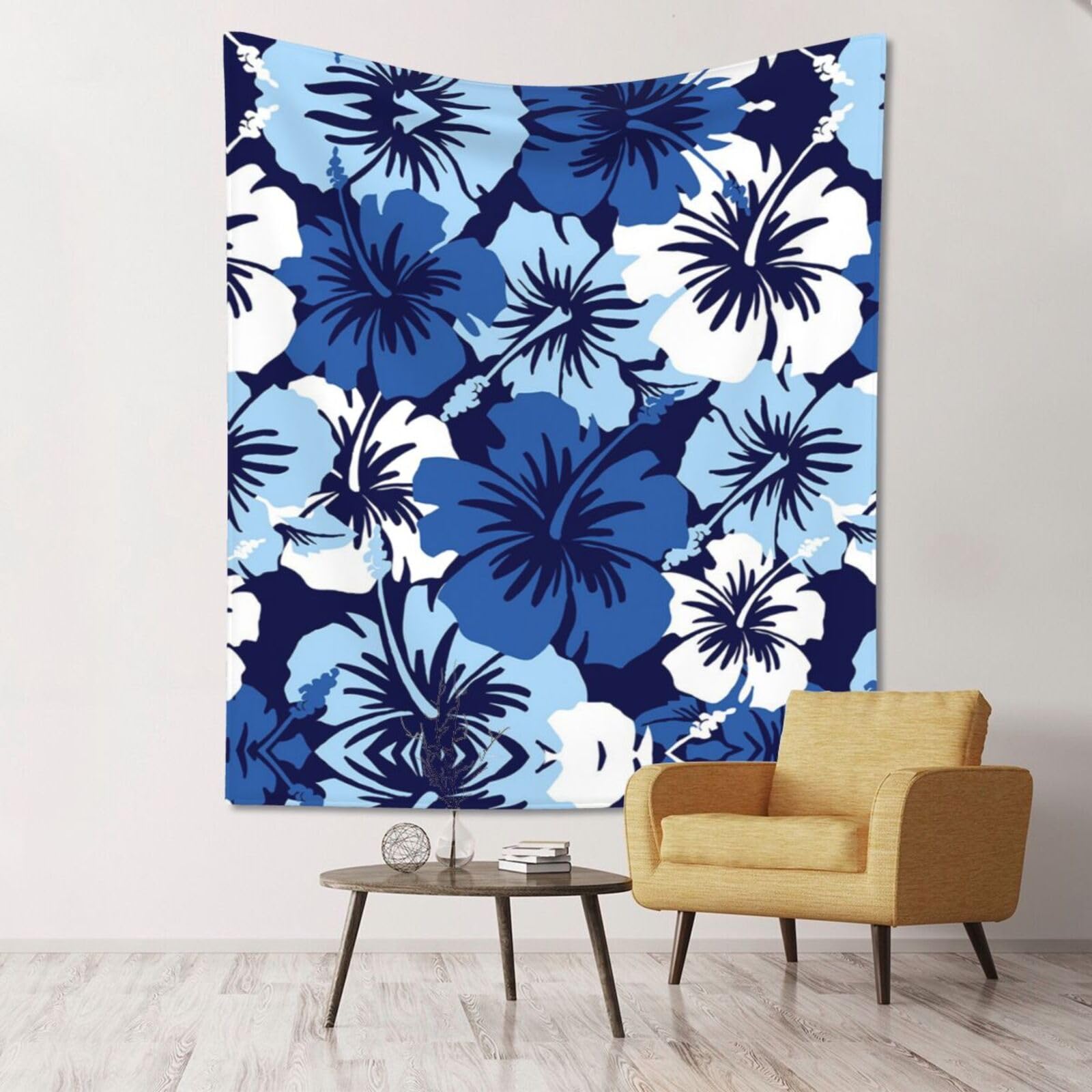 WKSGDSG Large Wall Hanging, Machine Washable Tapestry For Dorm Room, Blue Hibiscus, Lightweight Polyester Wall Art For Bedroom Living Room, 152x130cm