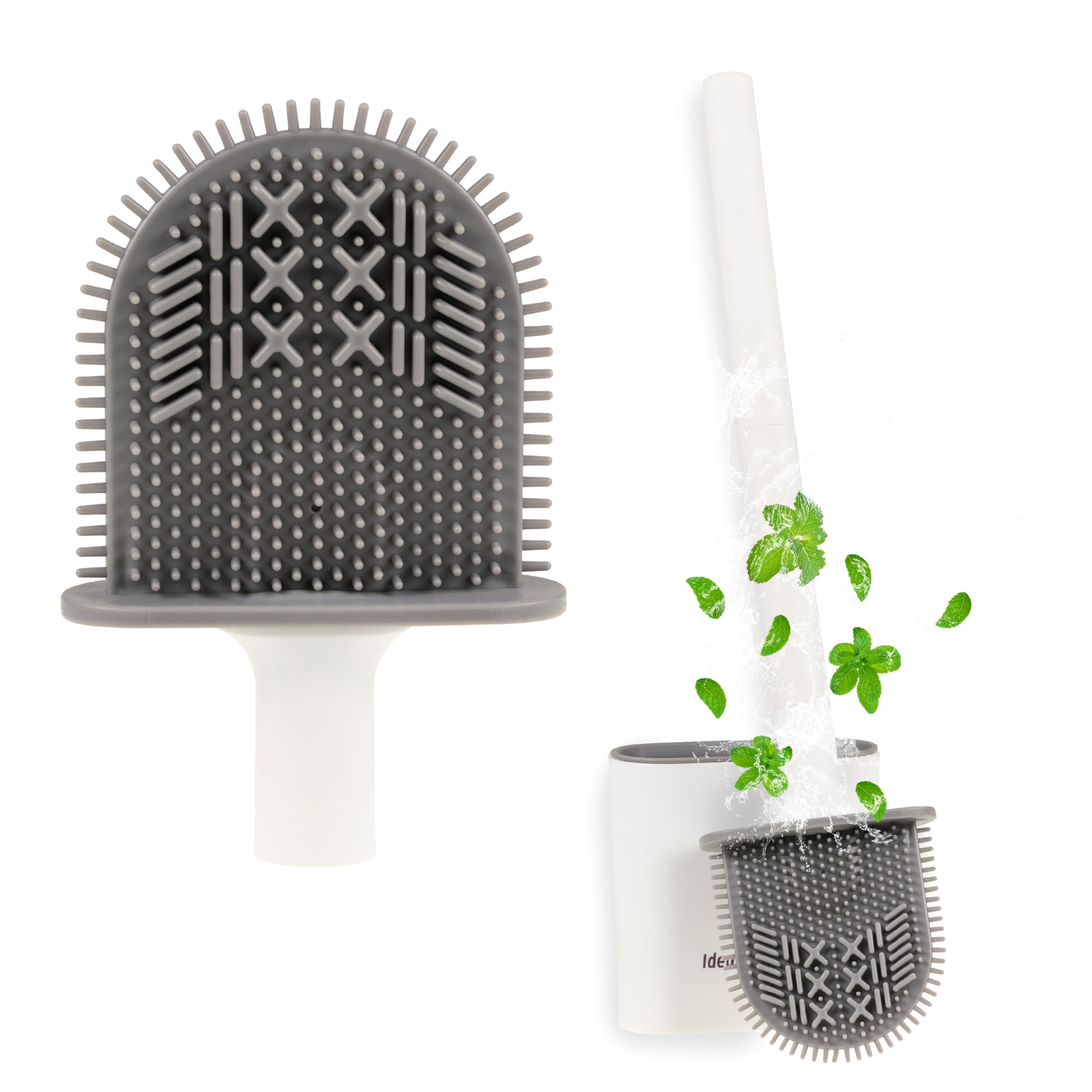 IDEAL CLEAN Bathroom Toilet Brush with Collection Tray, Silicone Toilet Brush with Wall Holder