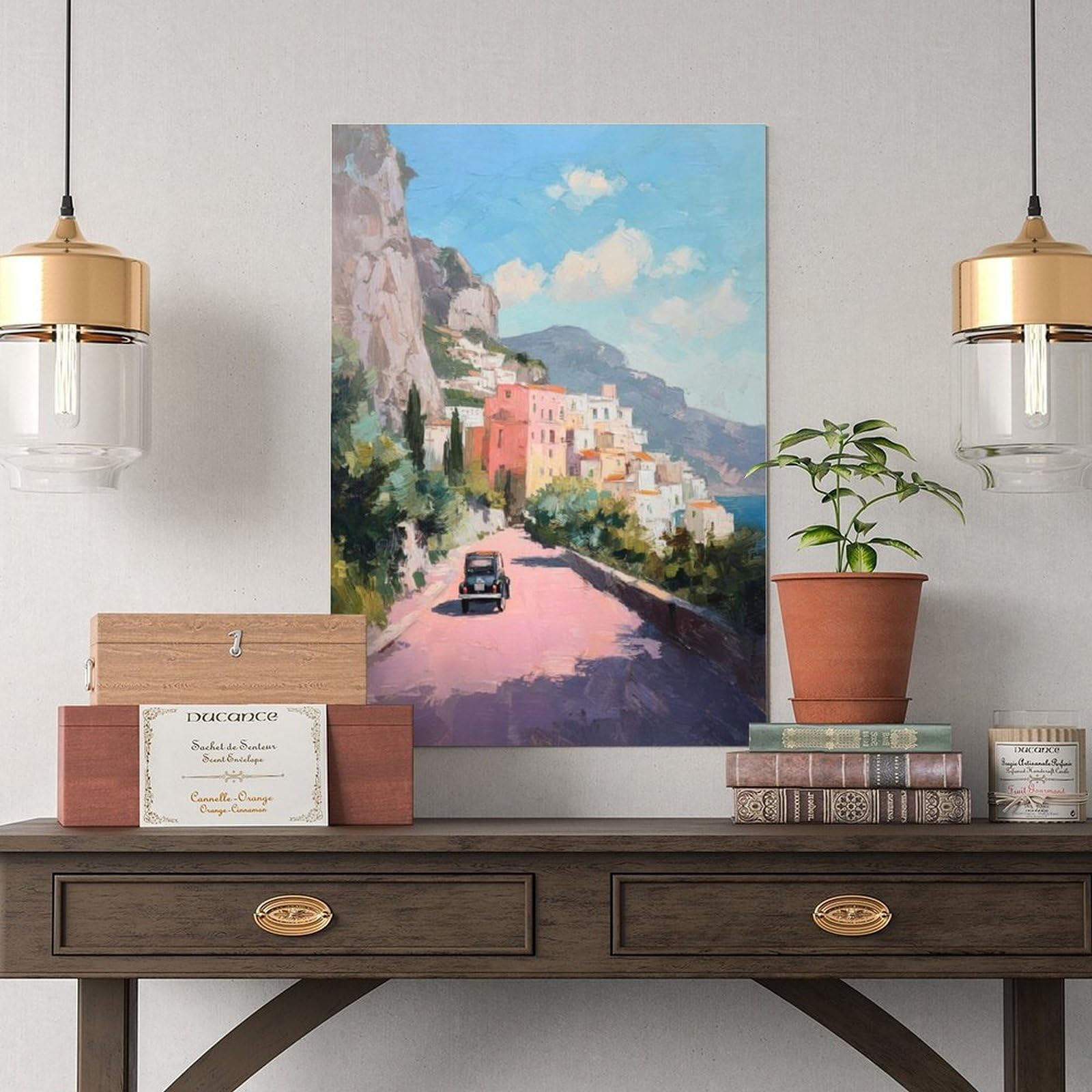 Quark Retro Amalfiküste Wandkunst Italien Küstenmalerei Poster Pastellrosa 2