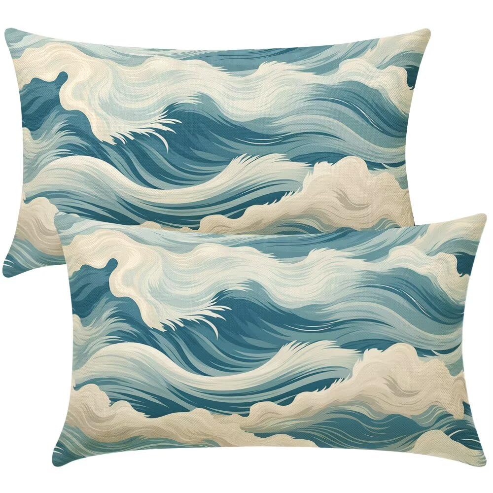 Cushion Covers 30cm x 40cm Abstract Cushion Cover 12 x 16 Inches Pack of 2 Throw Pillow Covers Wave Sofa Cushions Polyester Linen Decorative Pillowcases for Couch Living Room Bedroom Home Decor -SC375