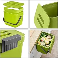 Vista 5 de LALASTAR Cubo de basura colgante de 1.8 galones, verde, plástico, contenedor de compostaje sellado para cocina interior, pequeño bote de basura