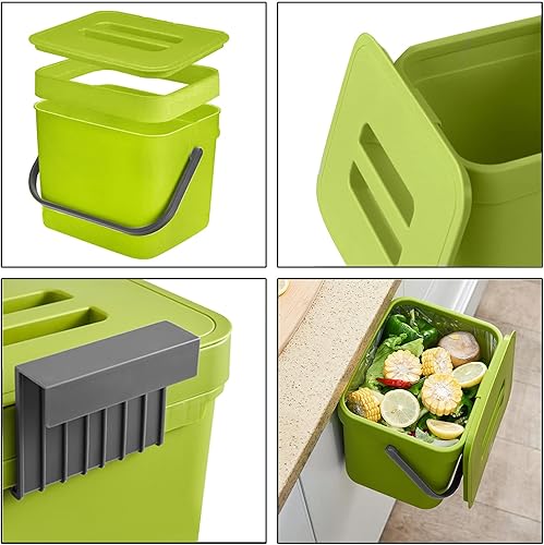 Miniatura 5 de LALASTAR Cubo de basura colgante de 1.8 galones, verde, plástico, contenedor de compostaje sellado para cocina interior, pequeño bote de basura