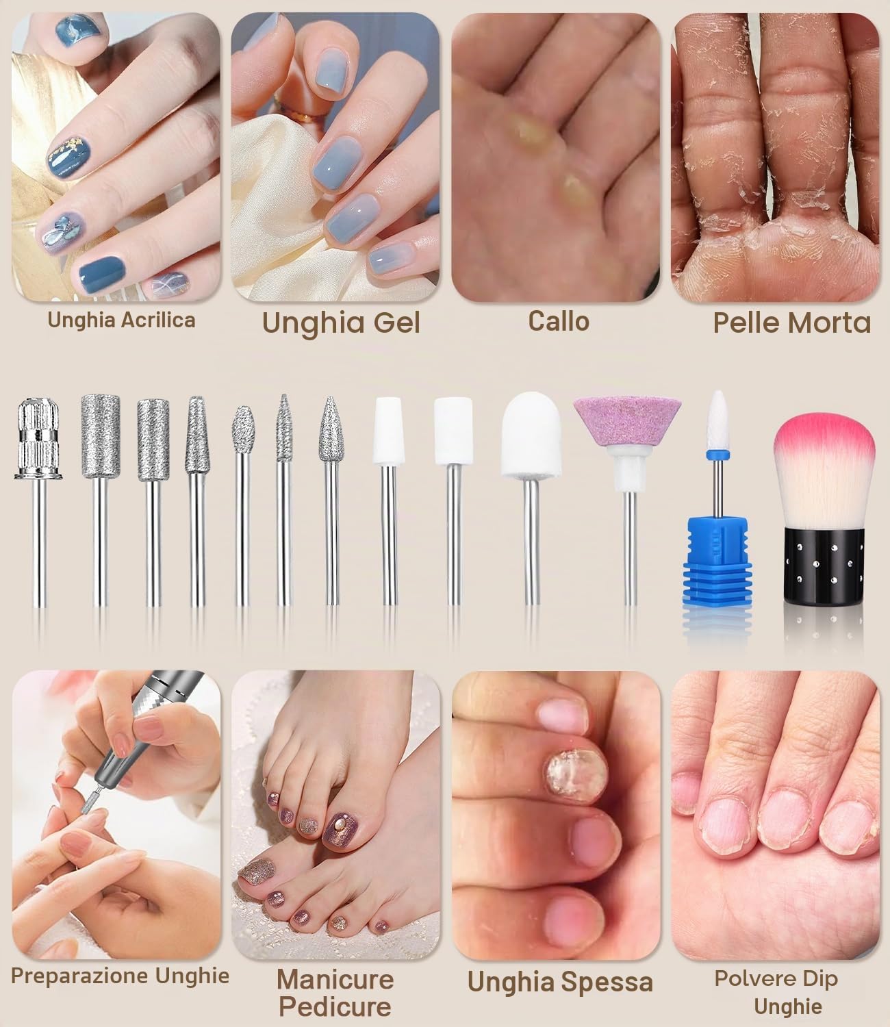Zawaer Fresa per Unghie 45,000RPM, Professionale Lima Elettrica per Unghie, Touchscreen, con Punta in Ceramica Kit Unghie, Salone Manicure Set e Pedicure Elettrico per Semipermanente Gel Oro